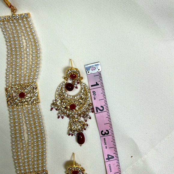 Indian Pakistani long necklace for wedding ceremony gold and red color #173 - Picture 9 of 15